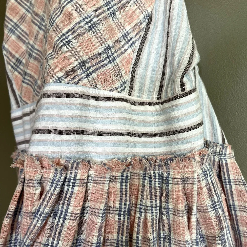 Free People Color Theory Midi Dress Pink Combo Size XS Plaid Backless Sleeveless